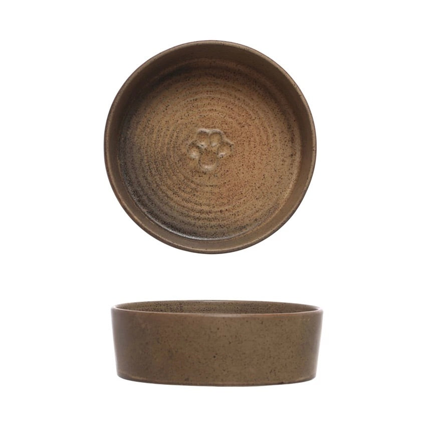 brown stoneware pet bowl