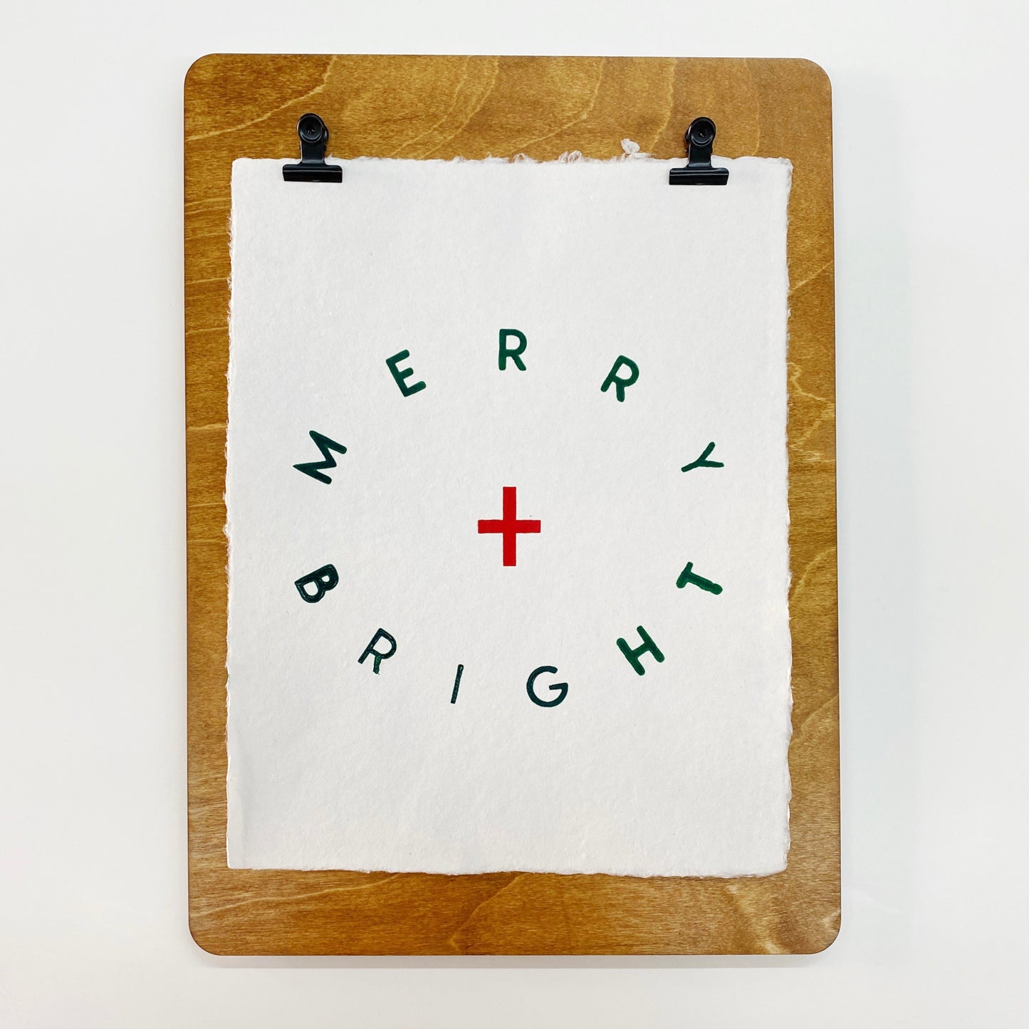 merry + bright handmade paper print