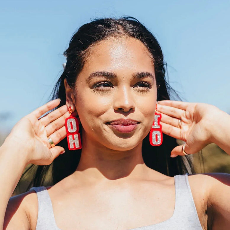 ohio state silver glitter earrings