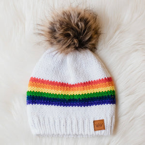 rainbow beauty pom hat