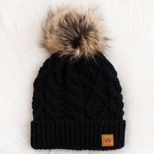 Load image into Gallery viewer, black cable pom hat
