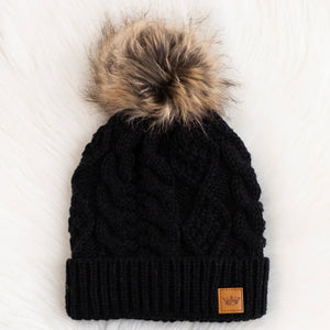 black cable pom hat