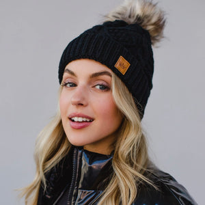 black cable pom hat