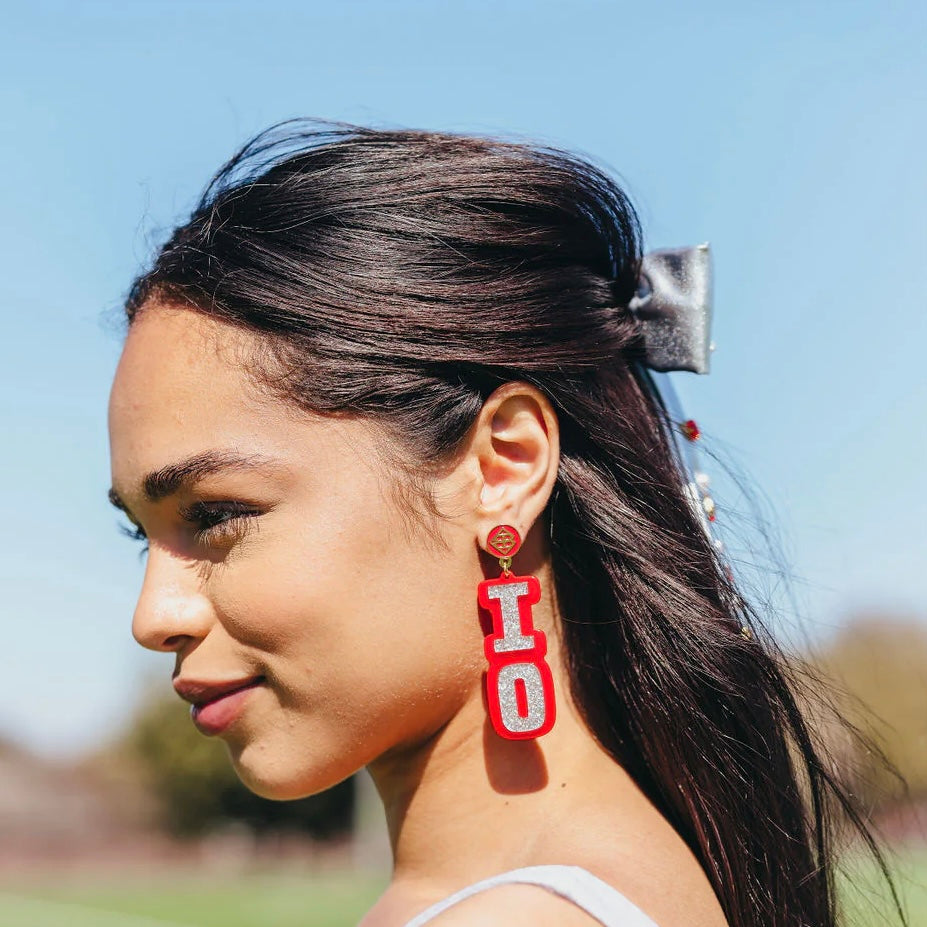 ohio state silver glitter earrings