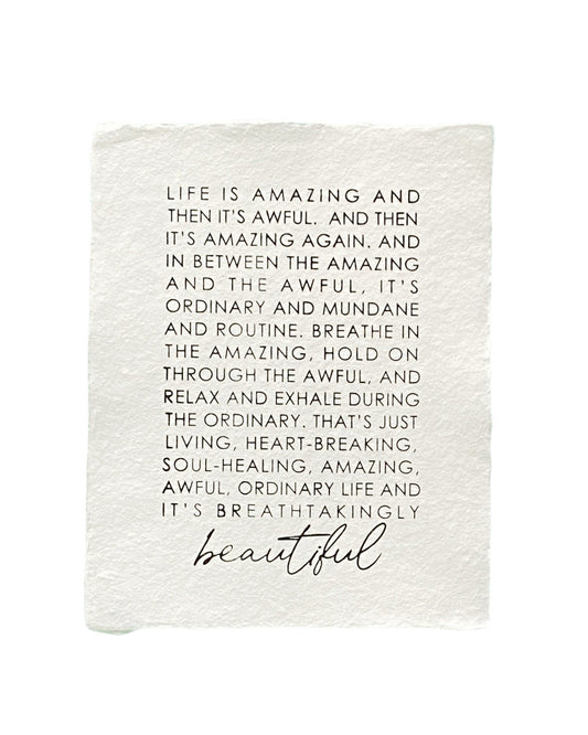life is amazing handmade paper print