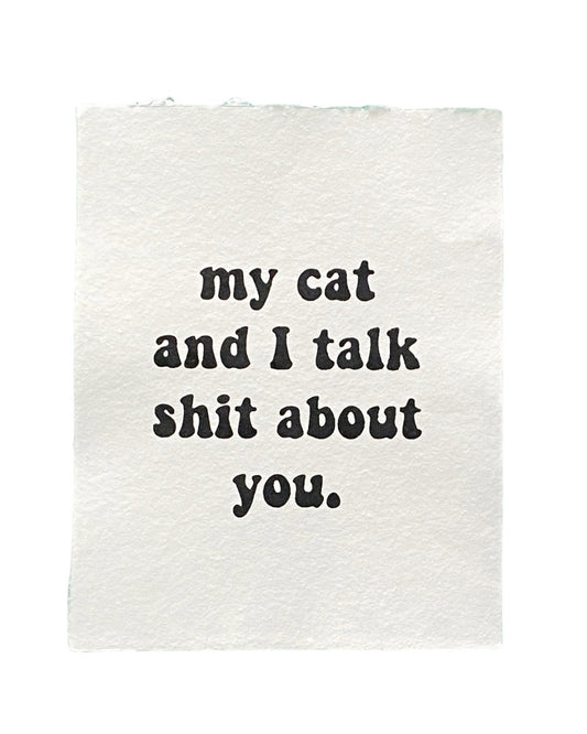 my cat and I handmade paper print