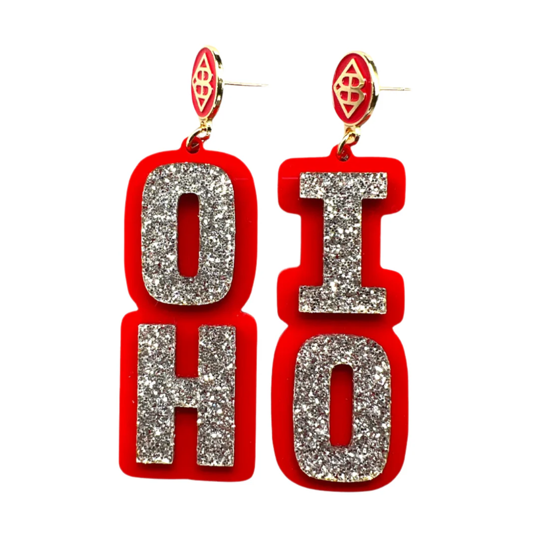 ohio state silver glitter earrings