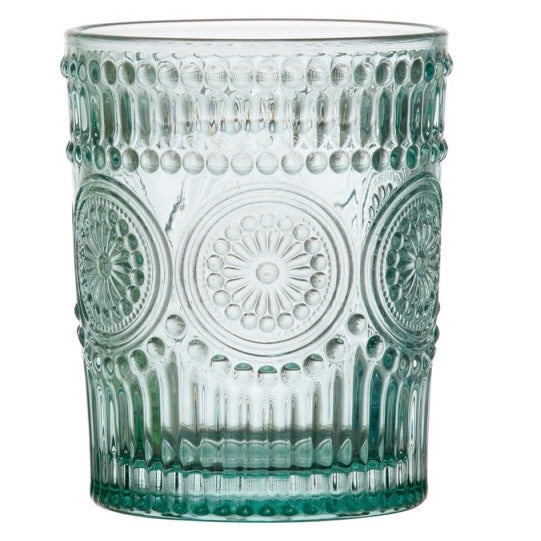 teal embossed drinking glass