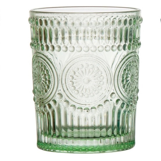 green embossed drinking glass