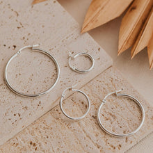 Load image into Gallery viewer, 14mm silver bold hoops
