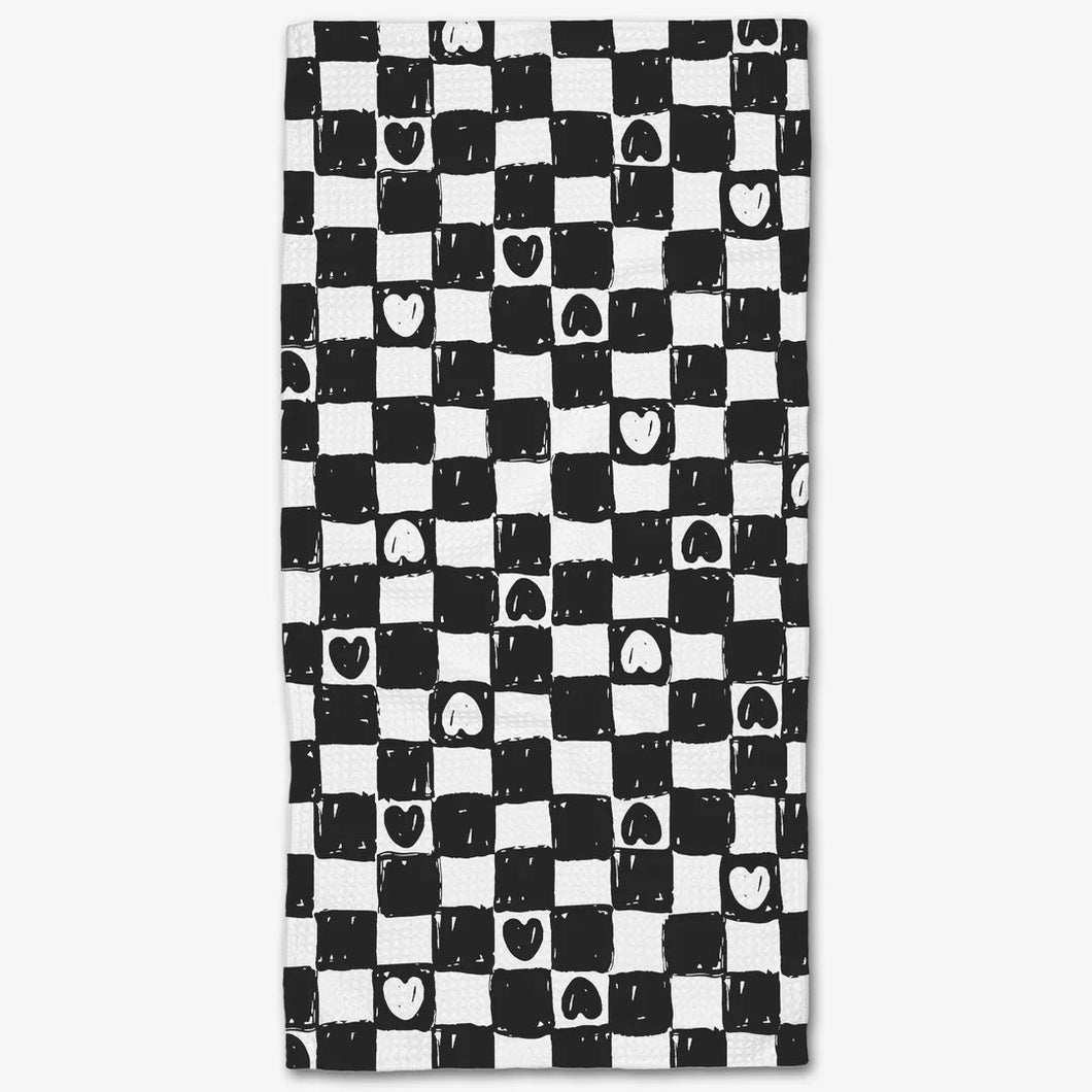 checkered hearts geometry towel