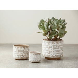 5" stoneware planter w/white pattern
